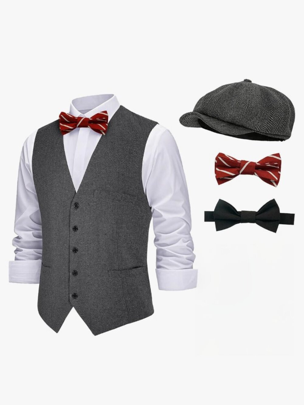 1920s Men's Costume Vest Hat Bowtie Set Adult XL